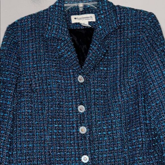 Appleseed’s Blue Textured Tweed Blazer with Notched Lapels - Picture 7 of 13